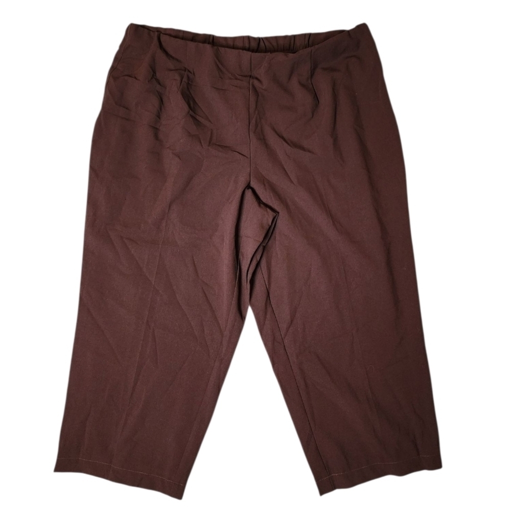 Susan Graver Womens 2XP Brown Side Zip Pants Plus Petite Crop Capri Pull On